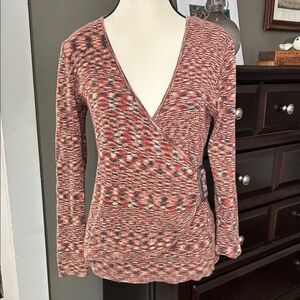 Apt. 9 Red and Black Patterned Wrap Sweater
